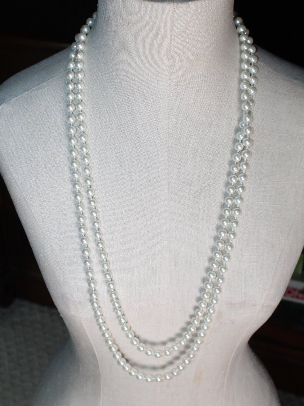 Vintage 60" Hand Knotted Faux Pearl Opera Length Necklace Cream Multi Strand